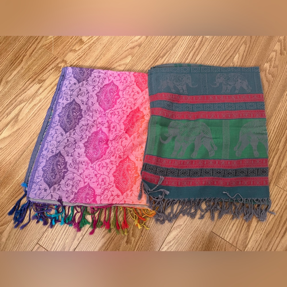 Multicolor Elephant Pattern Scarves /Shawls x2